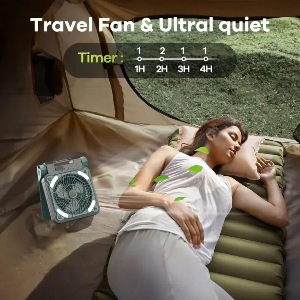 90° Folding Camping Fan with LED Light 5200mAh Portable Tent Fan Outdoor Solar Fan Picnic Trip