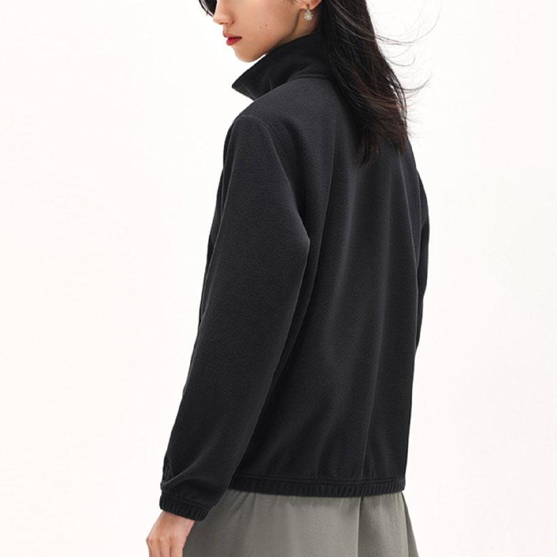Anta Однотонная флисовая теплая куртка с воротником-стойкой, женская верхняя одежда, цвет ночной черный 962347711-1