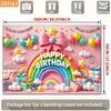 2D Pink Happy Birthday Backdrop Banner, Rainbow & Balloons Party Decor