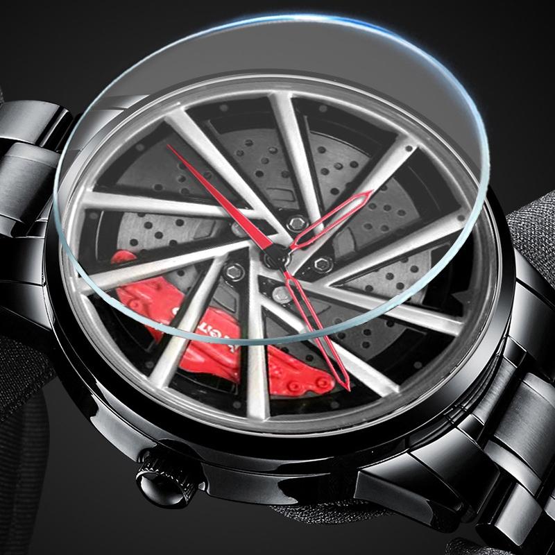 SVJ Brand Wheel Hub Watch Men 360° Rotating Three-dimensional Hollowed Out Car Modification Table Conceptual Luminous Watch