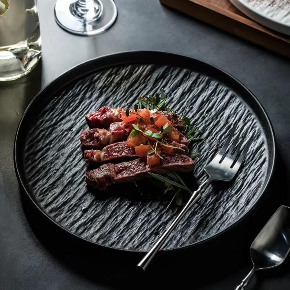 Round Steak Plate Stone Grain Dessert Dishes Plate Simple Fruit Salad Plate  Restaurant