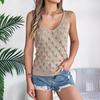 QICED Summer Solid Color V-neck Cutout Leaf Sleeveless Knitted Sweater Vacation Vest Women's Wear