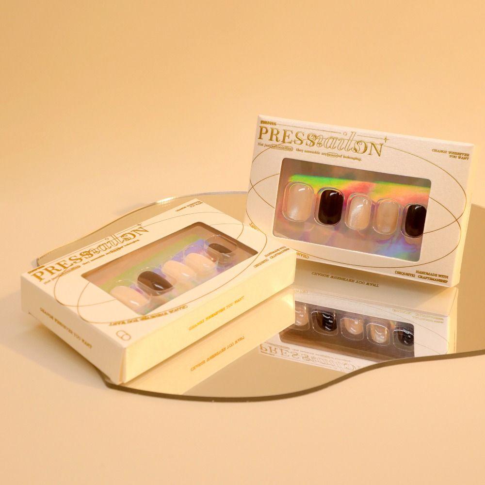 Короткие круглые накладные ногти Бабочки Цветы Наконечники для ногтей Съемные накладные ногти для салона