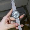 Wristwatch New Fashion Rhinestone Watch Women Luxury Elegant Genuine Leather Strap Rotating Dial Quartz Ladies Watches