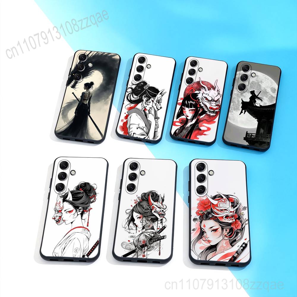Samurai Warrior Geisha Cool Phone Case For Samsung Galaxy A 73,72,51,53,52,71,22,5G,Note,J7,8,9 Soft Precise Hole Black Cover