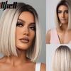 Ombre Brown Platinum Blonde Synthetic Wigs Short Straight Bob Wigs for Black Women Daily Natural Heat Resistant Hair Cosplay