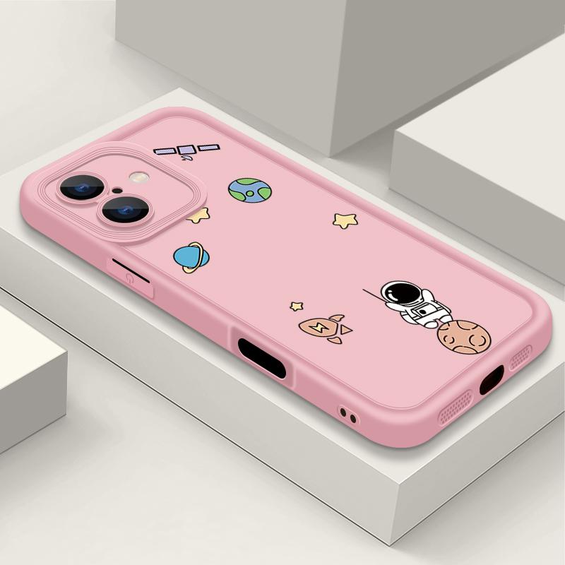 Милый принт астронавта ТПУ мягкий матовый чехол для телефона iPhone 16 Pro Max 15 14 Pro 13 12 11 XS XR 8 7 однотонный ударопрочный защитный объектив задняя крышка