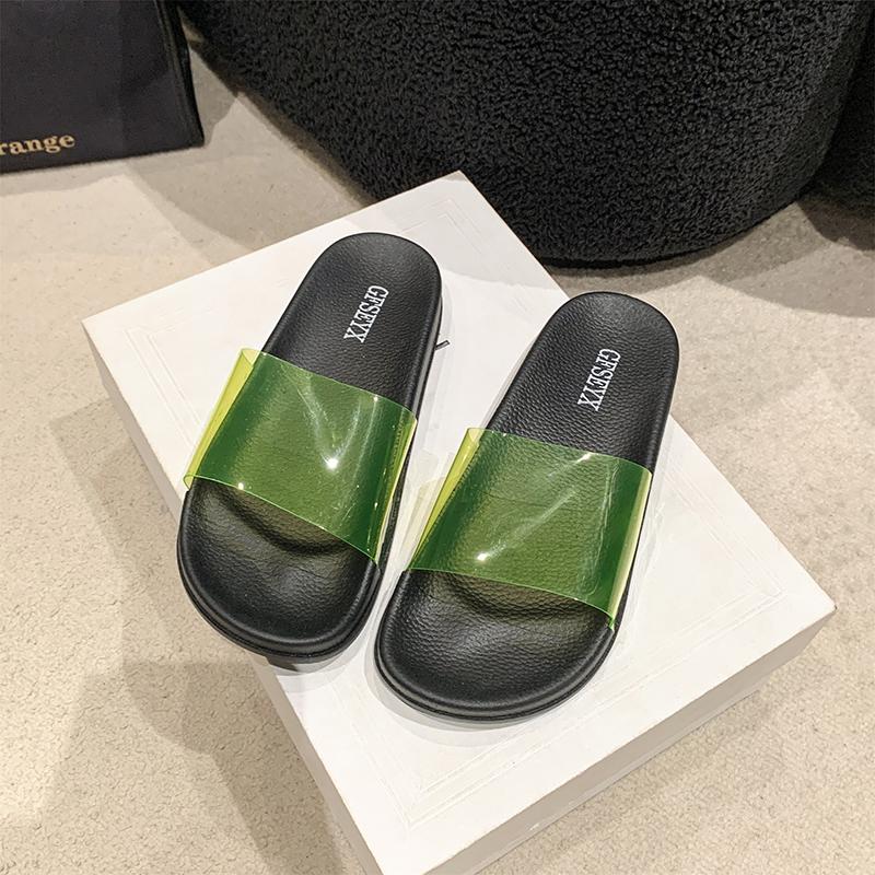 35-44 размеры женская обувь лето новая шлепанцы на одном слове женские для улицы удобная толстая подошва простые сандалии шлепки