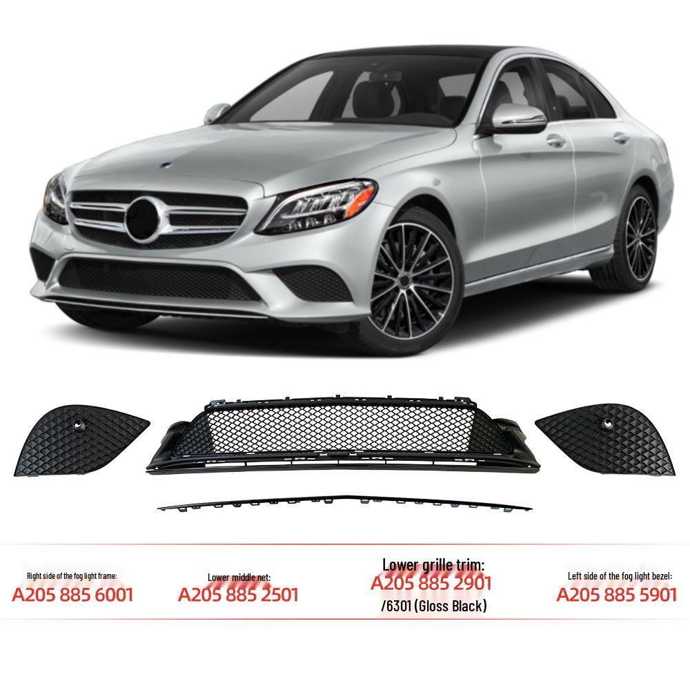 Декоративная полоса на передний бампер Mercedes-Benz C-Class W205 2019-2021, глянцево-черная, A2058852901 2058856301