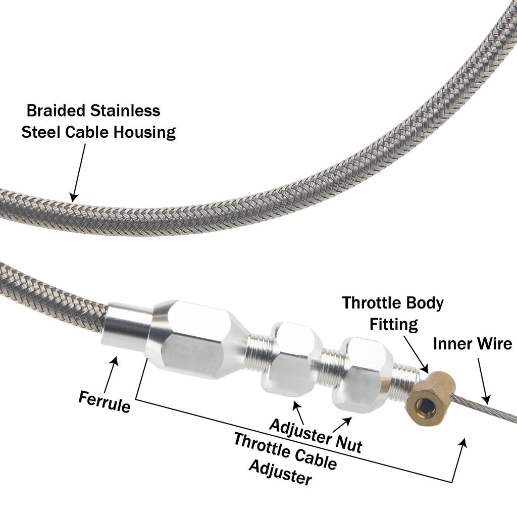 24/36 inch Throttle Gas Cable Kit Stainless Steel Braided For 97-07 Chevrolet/Chevy LS1 Engine 4.8L 5.3L 5.7L 6.0L