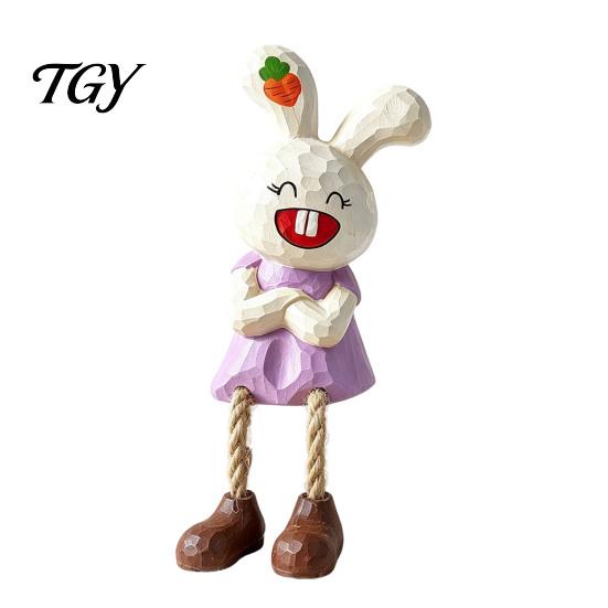 Office Desk Rabbit Decorations Leggy Figurine Ornament, Handcrafted Basswood Desktop Sitting Birthday Gifts for Fans Bunny, Creative Ornament Home And