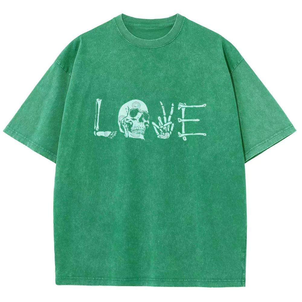 Design Sense Skull Letter Love Printed T-Shirt High Gram Wei