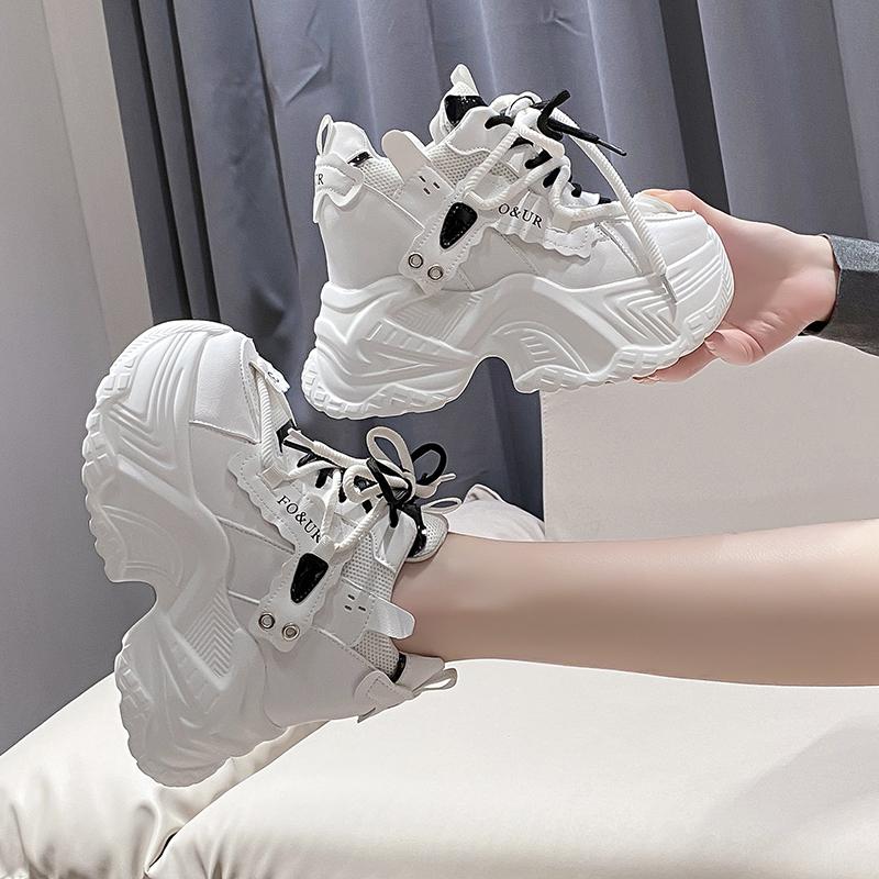 Fashion New High Platform Sneakers Women Thick Sole Non Slip Sports Dad Shoes Woman Korea PU Leather Chunky Sneakers 2023 Spring