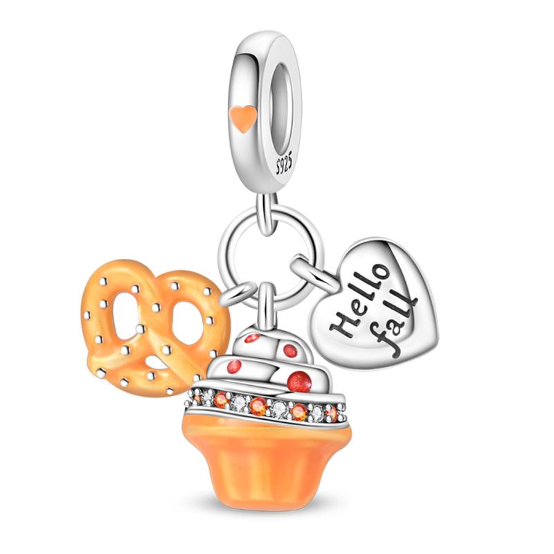 Медь Золотая Осенняя Серия Шармы Бусины Пугало Тыква Кленовый Лист Шармы Для Женщин Изысканные DIY Украшения