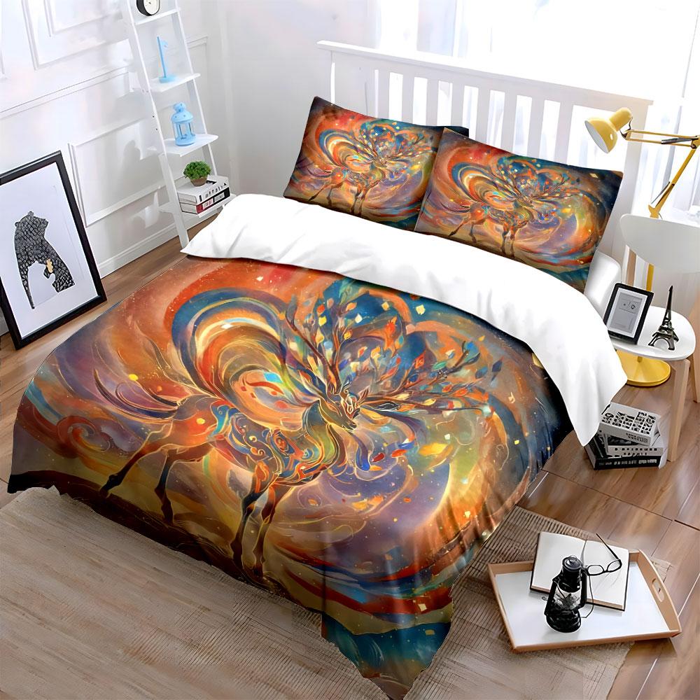 Colorful Deer Art Set - Home Decor Bedding Set with 1 Duvet Cover 2 Pillowcases Single Double King Queen, Gift