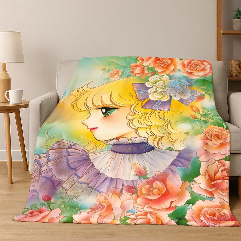Candy Candy Girl Cartoon Anime Flannel Blanket Soft Warm Blanket Throw Blanket for Bedroom Living Room Bed Travel Picnic Gift