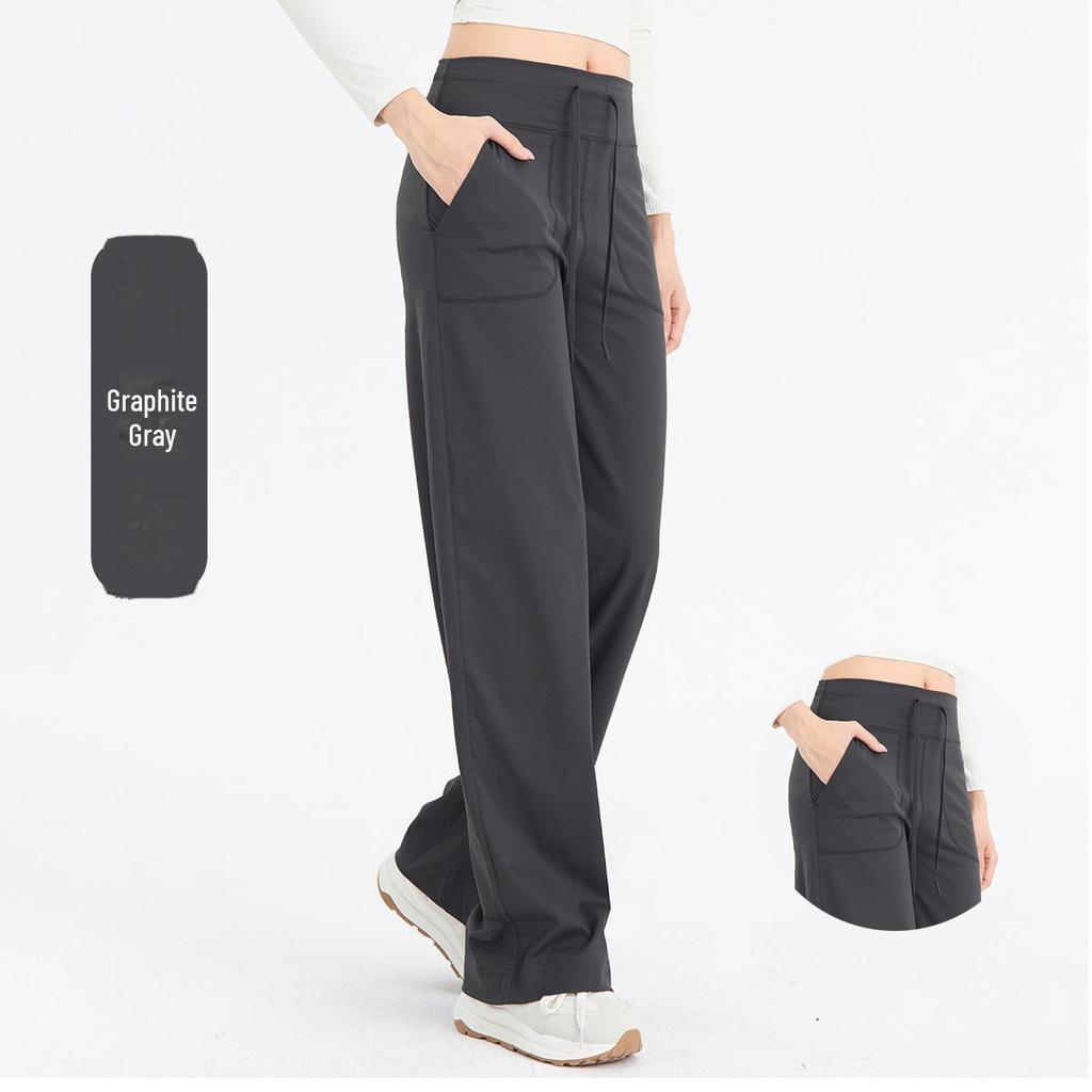 Женские широкие брюки для йоги телесного цвета с высокой талией и шнурком — дышащие, свободный крой для фитнеса