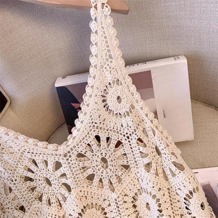 2024 New Women Knitting Lace Dress Sexy Hollow Out Long Vest Summer Style Loose Basic Tops O Neck Tees Dimanaf