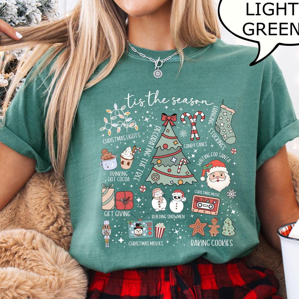 Comfort Colors® Retro Tis The Season Christmas T-Shirt, Christmas Tree Shirt, Christmas Cookie Shirt, Gingerbread Shirt, Holiday Shirt