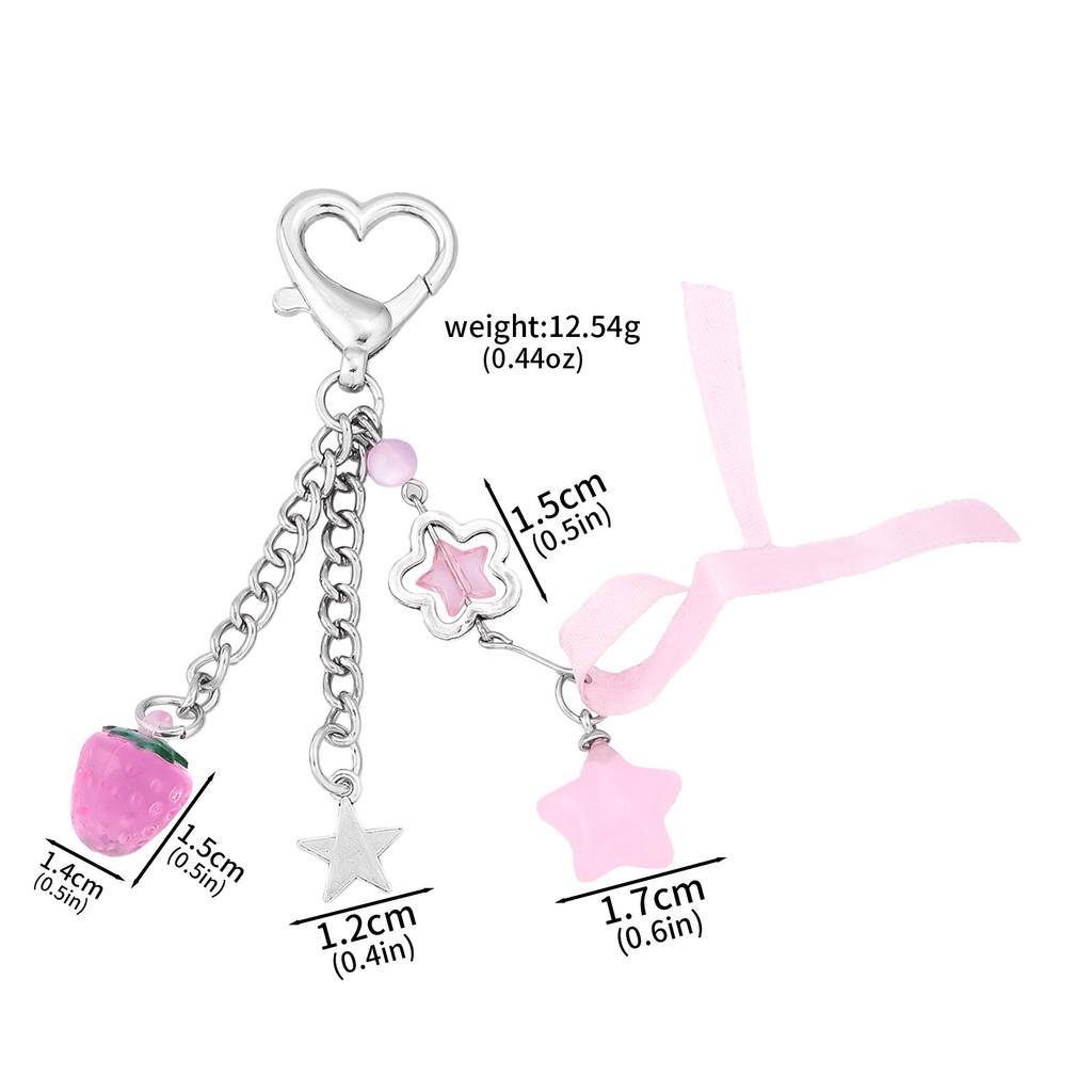 Изысканный розовый брелок-брелок с клубникой и бантом, мода Y2k, звезда, цветок, кисточка, сердце, брелок для ключей, подвеска для телефона, цепочка с бусинами, подарок для женщин