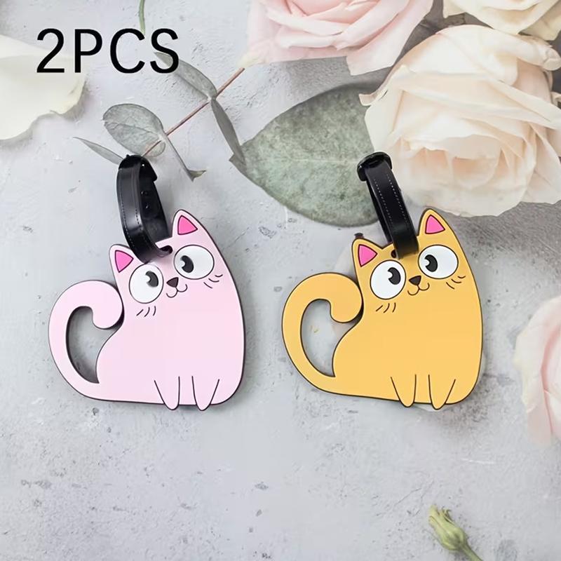 2-piece Cute Cat Pattern Luggage Tag Portable Travel Baggage Identifier Label with Name Card Slot for Suitcase Backpack Accessor
