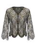 Womens Hollow Lace Cardigan Lightweight Long Sleeve Sequin Bolero Shrug Loose Casual Shawl Tops