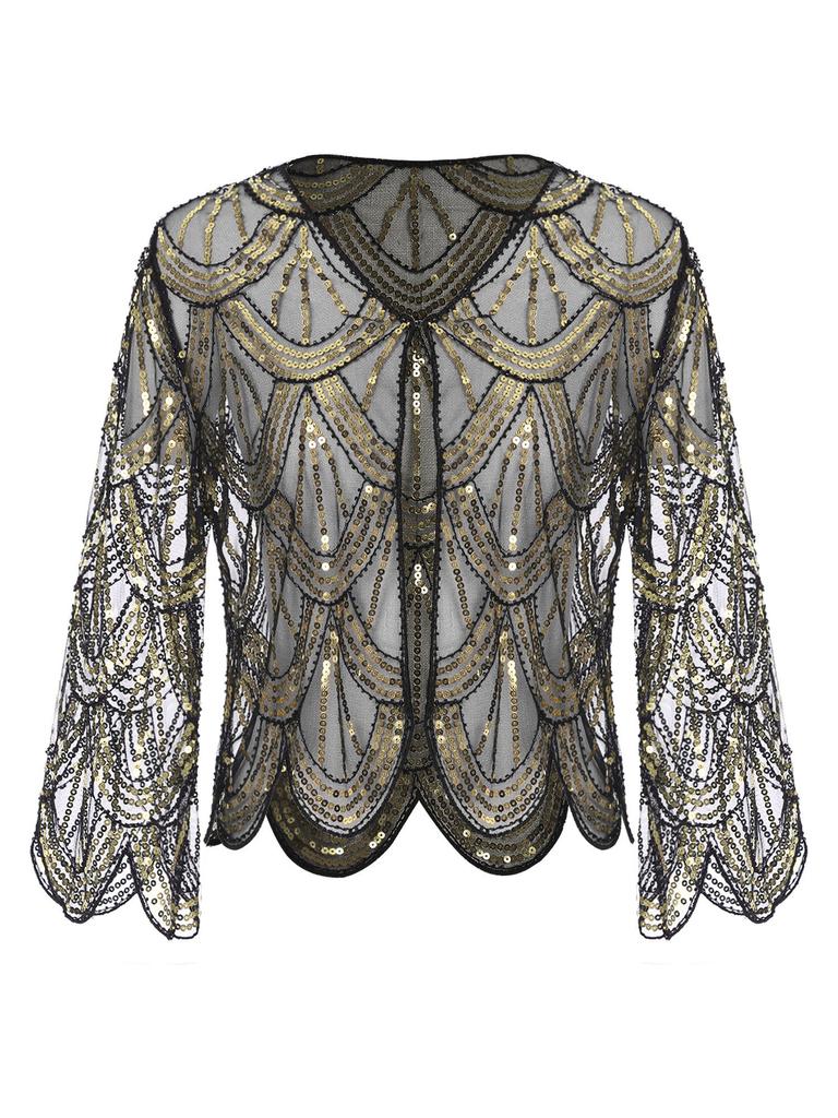 Womens Hollow Lace Cardigan Lightweight Long Sleeve Sequin Bolero Shrug Loose Casual Shawl Tops