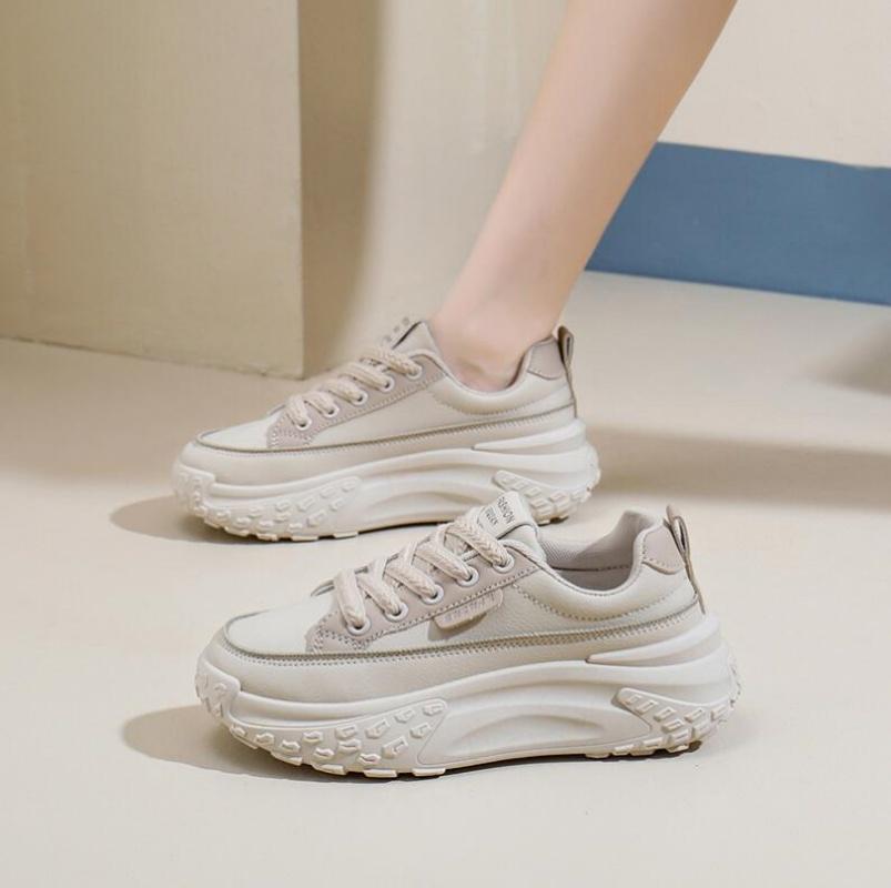 Новые кожаные кроссовки женские туфли весна осень мода студенты повседневные толстые подошвы спортивные женские туфли на платформе