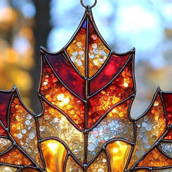 Maple Leaf Fall Ornament Window Hanging Autumn Leaf Suncatcher Stained Glass Wall Art for Thanksgiving Autumn Indoor Outdoor Home Decor