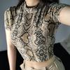 Sexy Crop Top Women Snake Print Tank Top Slim Primer High Collar Vest Harajuku Crop Tank Top T Shirt Femme Girls Camis Tops