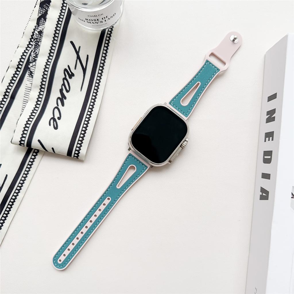 For Apple Watch Series 10 42mm / 9 8 7 41mm / SE (2023) SE (2022) SE 6 5 4 40mm / 3 2 1 38mm PU Leather+Silicone Watch Band