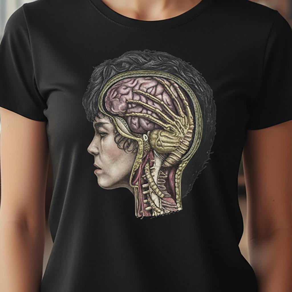 Anatomical Brain Alien Illustration T Shirt, Vintage Medical Oddities Tee, Noir Horror Scifi Top, Alternative Cerebral Curiosities Crewneck