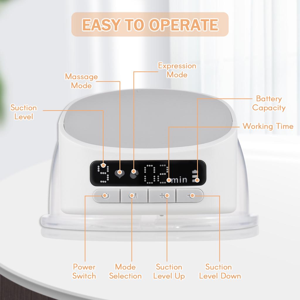 Переносной молокоотсос Портативный электрический молокоотсос без помощи рук со светодиодным экраном 2 режима 9 Низкое всасывание