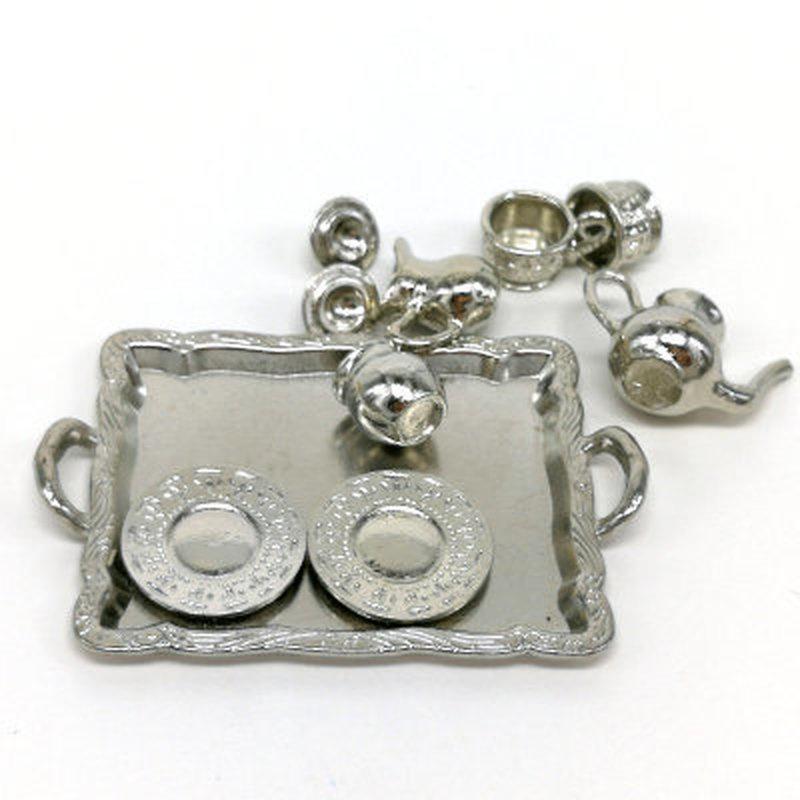 Кукольный дом, миниатюрный металлический чайный кукольный дом, мебель, миниатюрная столовая посуда, игрушка, чайник, чашка, тарелка