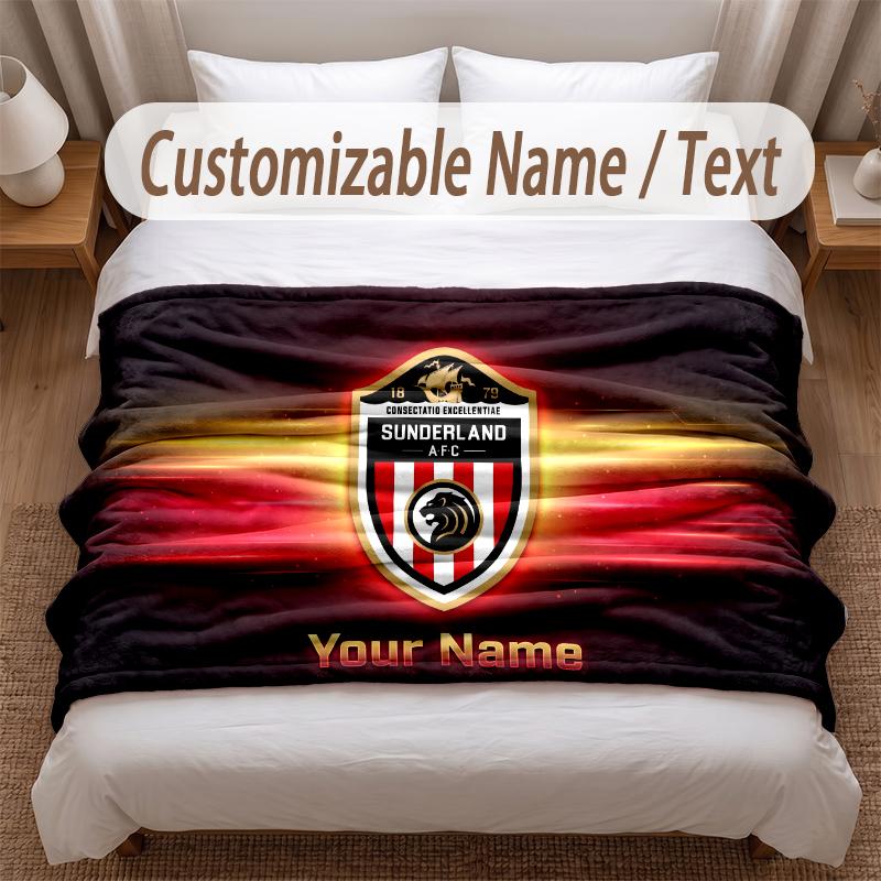 Sunderland FC Printed Flannel Blanket Custom Name Text Soft Warm Throw For Bedroom Holiday Gift