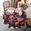 Round Tablecloth Ethnic Multicolor Stitching Printed Christmas Decoration Dining Table Cloth For Home Garden Tea