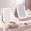 Travel Makeup Bag with LED Mirror USB Rechargeable 3 Colors Adjustable Lighted Vanity Mirror Portable Travel Mini Mirror Cosmetic Case Jewelry