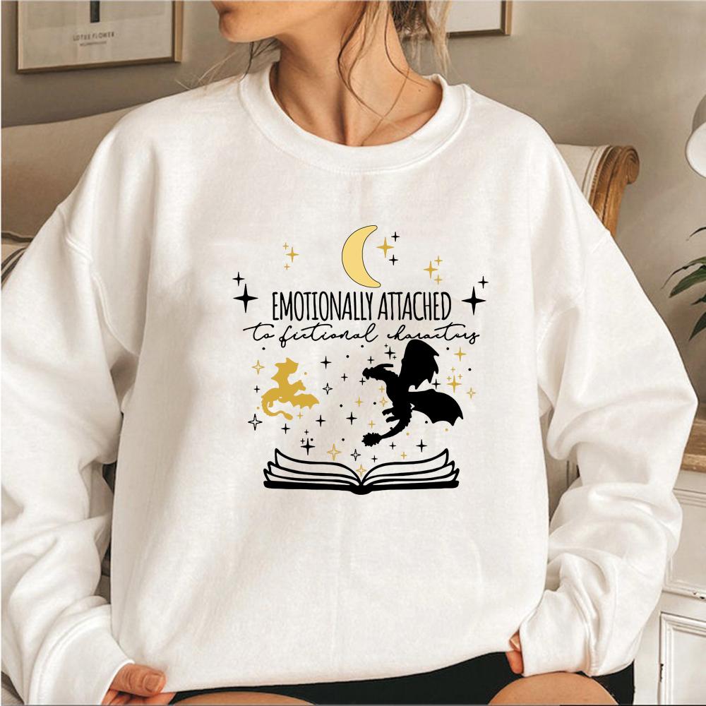 Emotionally Attached To Fictional Characters Sweatshirt Fourth Wing Dragon Sweatshirt Unisex Hoodies Vintage Long Sleeve Crewneck Sweatshirt