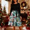 Женское модное повседневное платье приталенного кроя с круглым вырезом, рождественским принтом и длинными рукавами