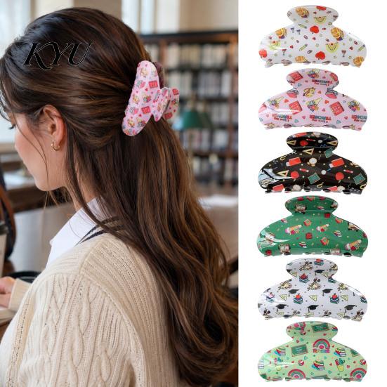 School Themed Hair Accessories Cartoon Claw Clip for Women Girls, Cute Acrylic Gripper Fashionable Styling Tools Thick Hair, Non-slip Back-to-school &