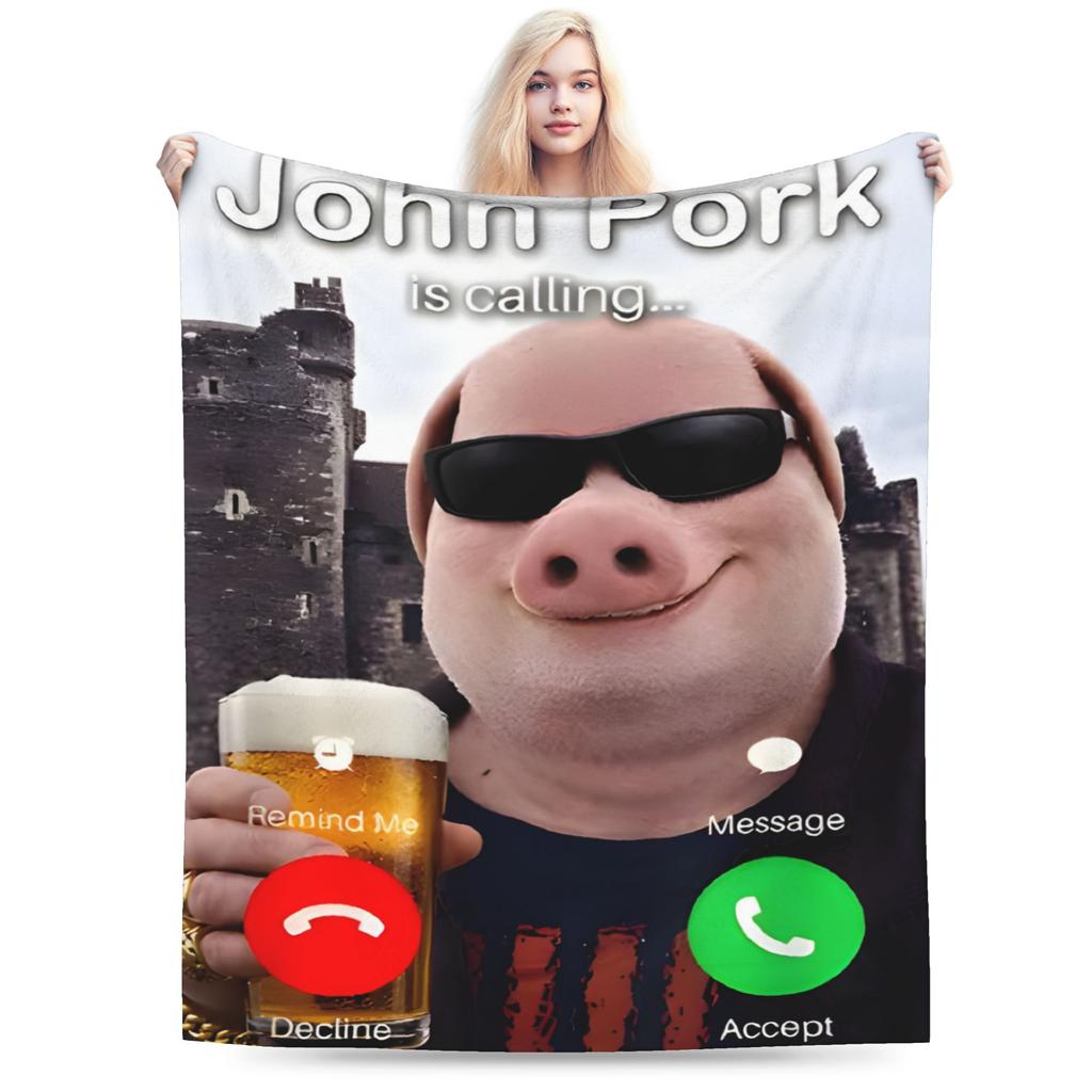 Теплое Уютное Пледовое Одеяло Дорожное Плед John Pork Is Calling Фланелевое Покрывало для Гостиной С рисунком Чехол на Диван-Кровать
