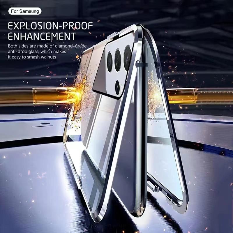 360 Магнитный металлический двухсторонний стеклянный чехол для Samsung Galaxy S25 S24 Ultra S23 FE S22 S21 S20 Plus A25 A35 A55 A36 A56 Чехол для телефона