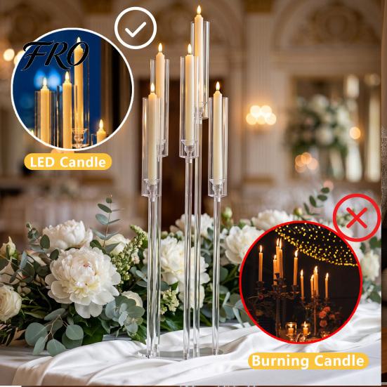 Festive Atmosphere Candle Holders 4/8Pcs Acrylic Candelabra Set with 5-Arm, Clear Wedding Party Centerpiece for 0.87" Decorative Flicker LED Candles,