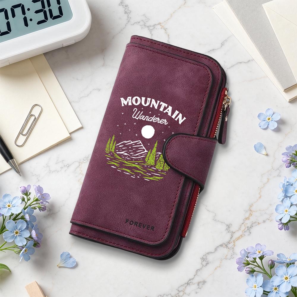 Mountain Wanderer Print Leather Wallet Forever Casual Stylish Portable Daily Use Purse