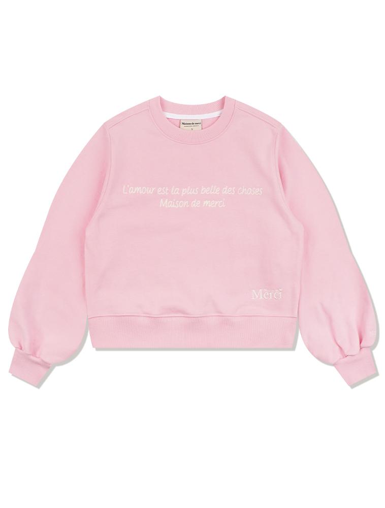 LA MAISON STUDIO Women'S Simple Logo Triangle Embroidered Puff Slim Crop Sweatshirt Pink (Fce3Ts505W)