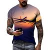 Men Summer Trend Casual Fun Round Neck Short Sleeve Fashion New 3D Printed Airplane Graphic T Shirts for Streetwear Tees Tops