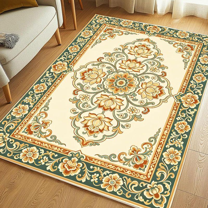 Retro Persian Flower Carpet Anti slip Washable Soft Floor Mat Living Room Bedroom Study Home Decoration