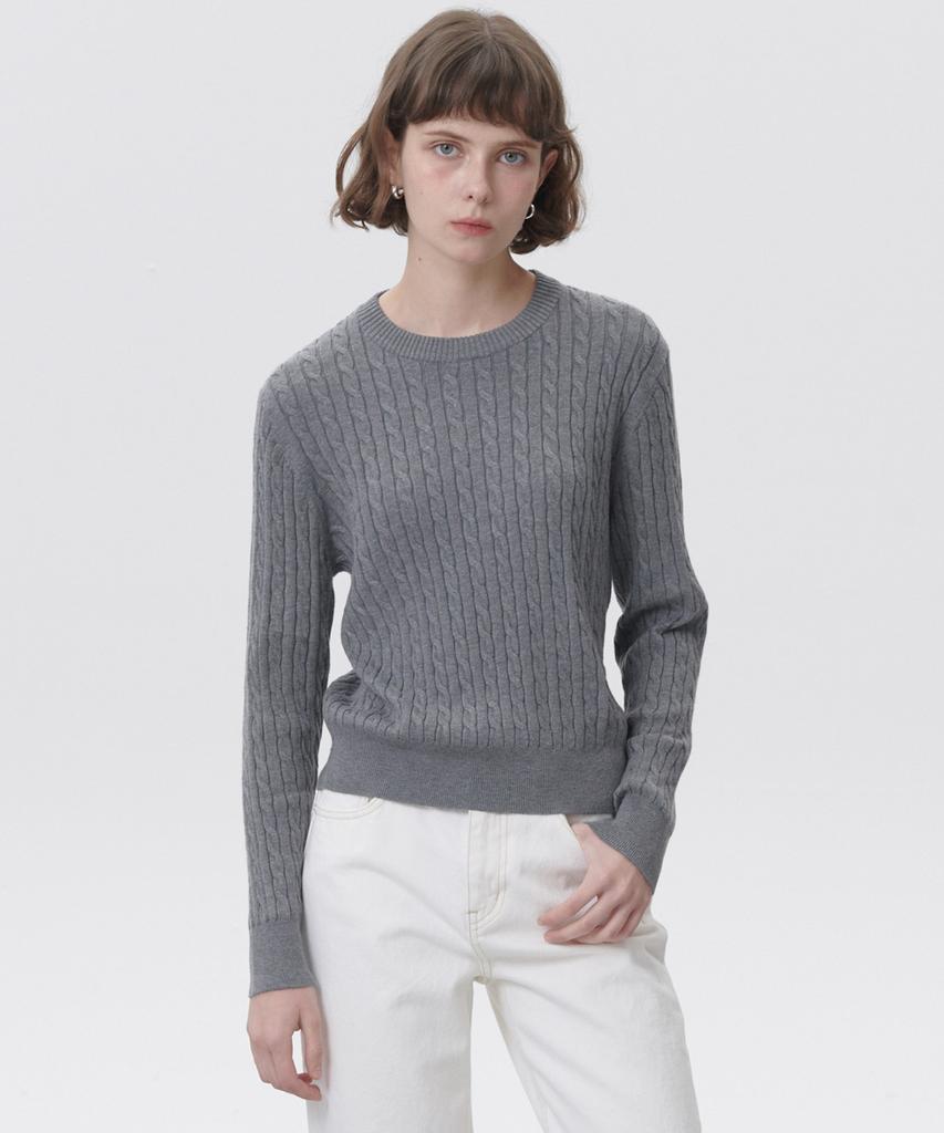 PLAC WOMEN Cable Round Neck Knit Charcoal