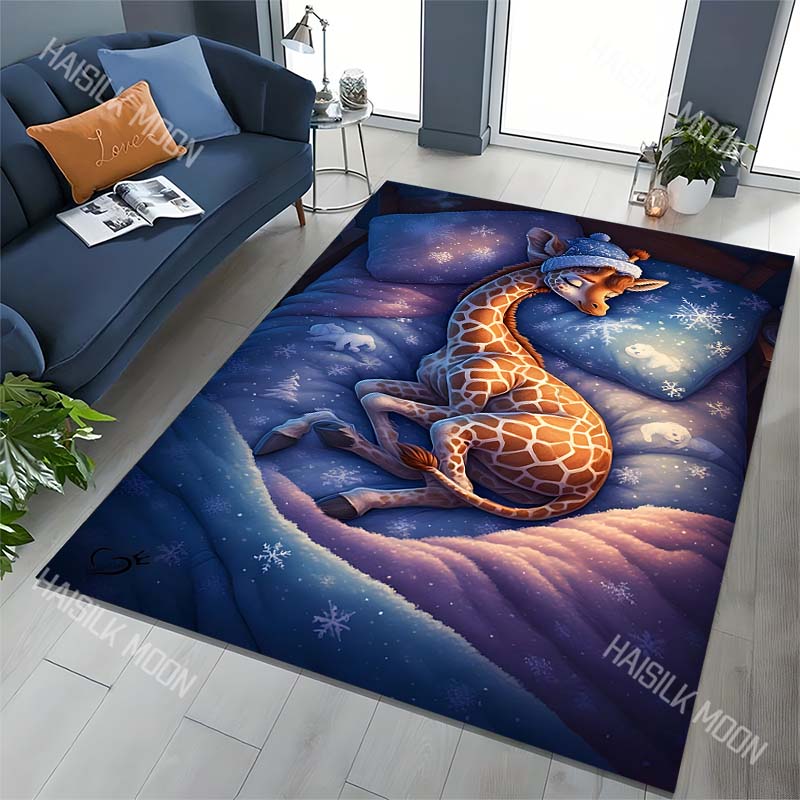 Sleeping Giraffe Cartoon Carpet for Living Room Bedroom Bedside Floor Mat Cloakroom Kids Activity Area Rugs Luxury Gifts
