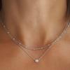 Stainless Steel Waterproof Double Layer Single Zircon Pendant Necklace for Women Fashion Stacking Beaded Clavicle Chain Jewelry